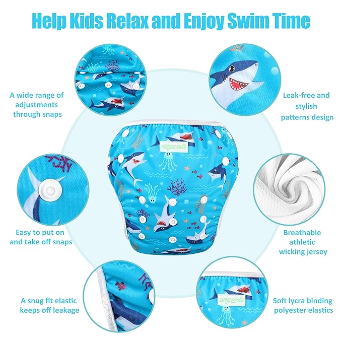wegreeco Baby & Toddler Snap One Size Adjustable Reusable Baby Swim Diaper (Aquatic Plants, Large, 3 Pack)
