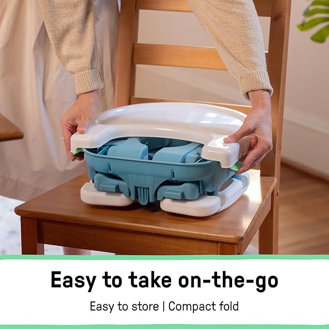 Ingenuity Deluxe Comfort Booster Seat for Kitchen Chair, Compact Fold, Portable, Lightweight, Toddler Booster Seat for Dining Table, from 6 Months to 3 Years – Teal
