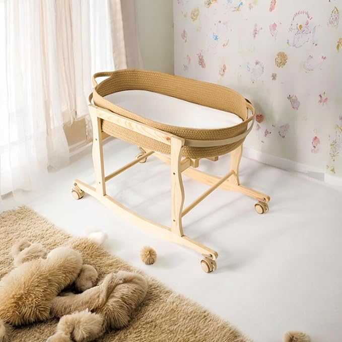 ECOADE Baby Changing Basket - Moses Basket Changing Table Topper and Thick Foam Pad with Removable Cotton Mattress Cover, 100% Cotton Boho Nursery Decor with Storage Bag
