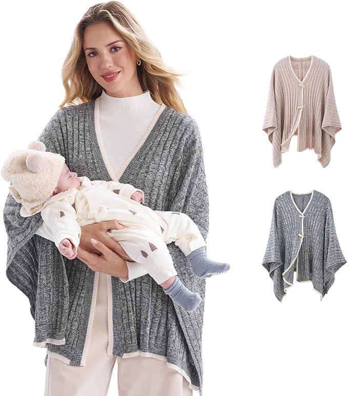Momcozy Knit Nursing Cover – Soft & Cozy Full Coverage Nursing Shawl for Breastfeeding and Pumping, Versatile Fall/Winter