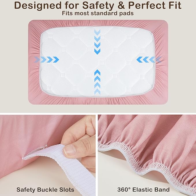 FIOBEE Changing Pad Cover Waterproof 2 Pack Quilted Diaper Change Table Sheets Breathable & Ultra Soft for Newborn Baby Boys Girls Fitted Changer Pads 32"x 16", Pink & White Rainbow