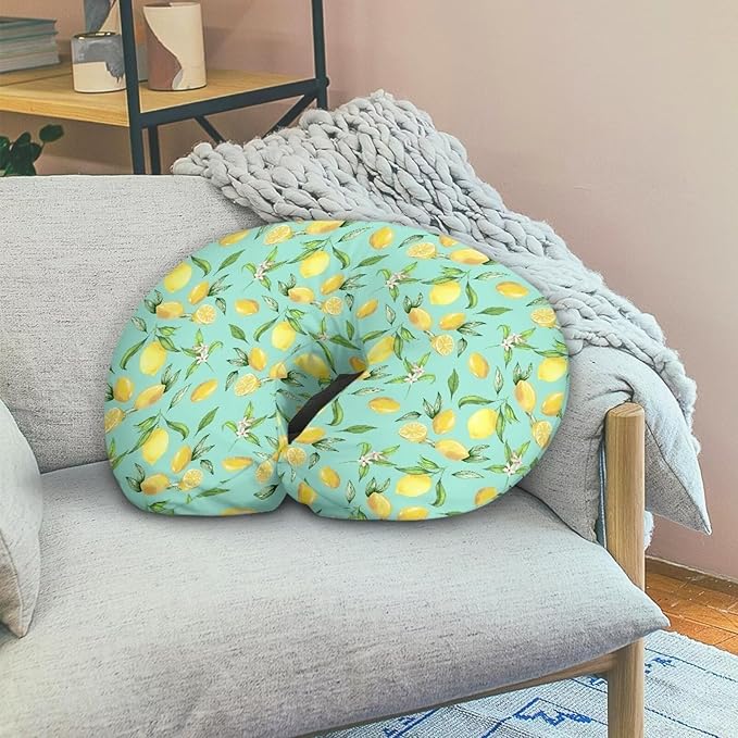 Lemon and Green Leaf Nursing Pillowcase Baby Breastfeeding Slipcover Infant Newborn Nursery Bottle Pillowcase Stain Resistant and Scratch Resistant