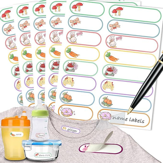 80pcs Waterproof Name Labels for Baby Bottles Daycare Containers, Self-Laminating Write-on All-Purpose Labels Personalizable, Dishwasher, Freezer & Microwave Safe, Original Design Bunny Name Labels