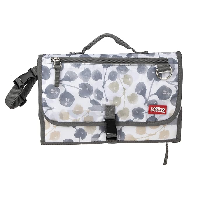Nuby Portable Baby Changing Pad Station, Quick Wipe Clean Changing Mat with Built-in Pillow, Floral Print