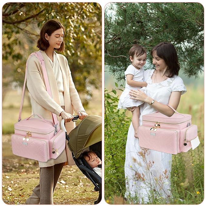 Breast Pump Bag Compatible with Spectra S1 and S2, Breast Pumping Travel Storage Bag with Waterproof Mat for Pumping Essentials and Accessories, Pink
