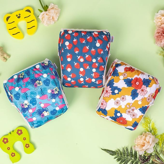 ALVABABY 3 Pack Swim Diapers, Baby/Toddler/Infant Snap Adjustable Reusable Swimming Diaper Baby Gift for Boy and Girl Small 3SWY40