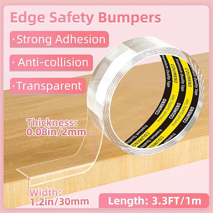 Clear Edge Protector & Corner Guards,1in（W x 3.3FT(L),Baby Proof Corner Protectors for Furniture, Table Bumper for Baby Safety, Sharp Edge Protector for Drawers, Tables, Cabinets