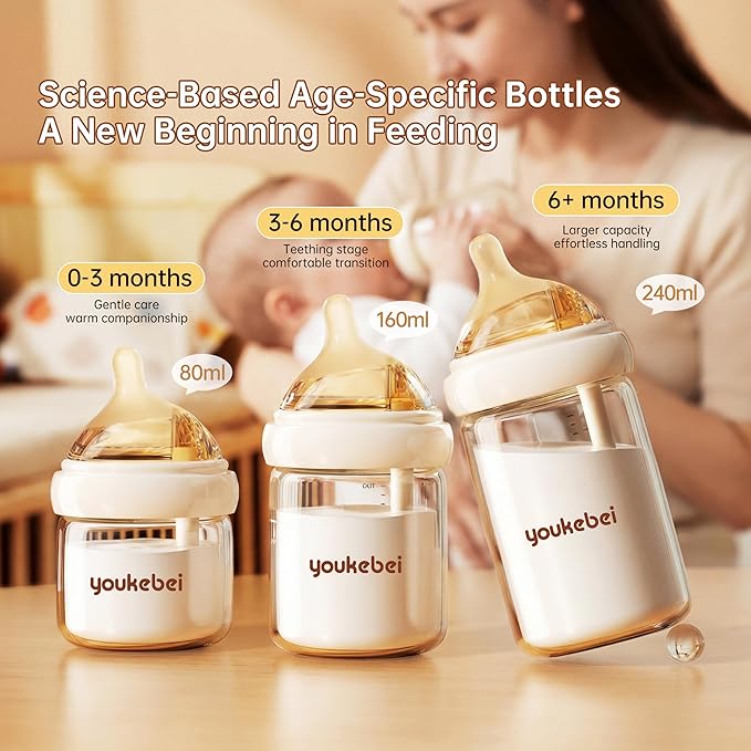 Small Glass Baby Bottle for Newborn Breastfeeding Babies, Preemie & Extra Slow Flow Nipples (SS), Anti-Colic, Breast-Like, 0 Months+, 3 oz, 2 Pack
