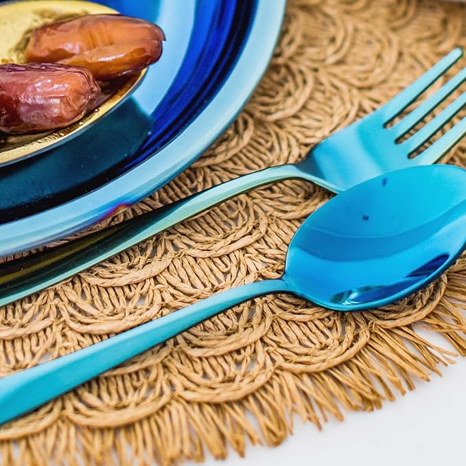Ahimsa Kids Stainless Steel Utensils, 8 Piece Kid Forks and Spoons Set, Pediatrician Designed Kids Silverware, 100% BPA Free & Dishwasher Safe (Iridescent Blue)