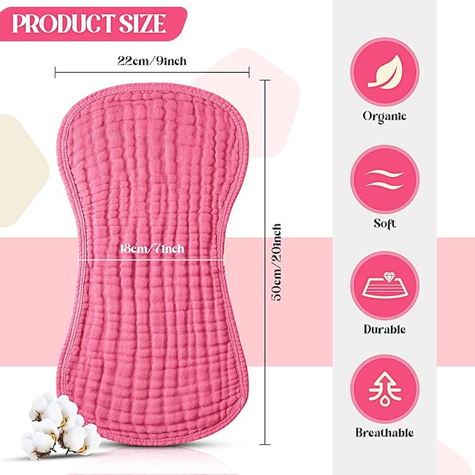 Frienda 6 Pack Muslin Burp Cloths Cotton Large 20''x 9'' Extra Absorbent and Soft Baby Burping Cloth for Baby Boy Girl Unisex(Pink Series)