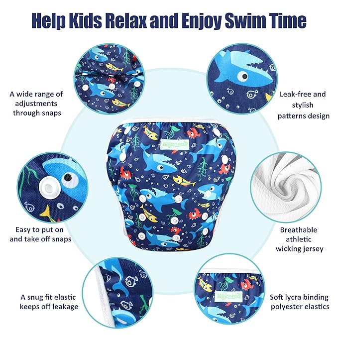 wegreeco Baby & Toddler Snap One Size Adjustable Reusable Baby Swim Diaper (Marine Horse,Small,3 Pack)
