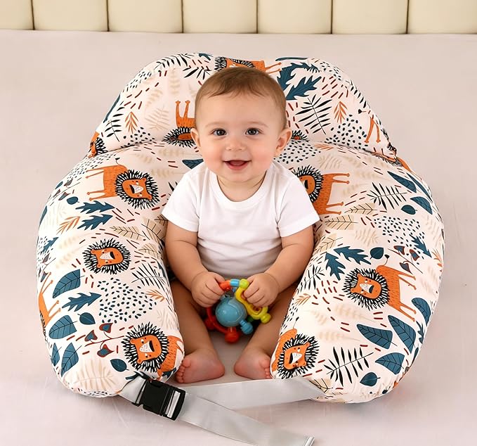Nursing Pillow for Breastfeeding,Ergonomic Baby Feeding Pillows with Removable Washable Cotton Slipcover, Adjustable Waist Strap,Plus Size,More Support for Mom and Baby(Lion)