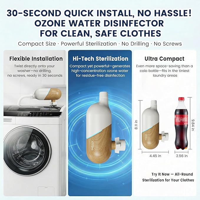 Ozone Water Disinfection Machine - Upgraded M9-Plus Series/Ozone Laundry System for Washing Machines/Safe and Effective Disinfection for Baby Items. (Without wall mounting accessories)