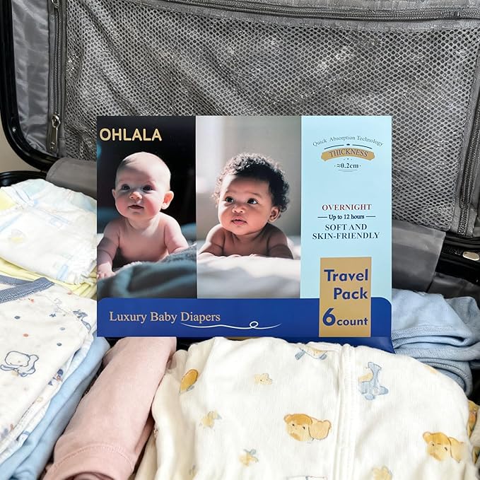 OHLALA Luxury Diapers Size 4 Skin-Friendly & Leakproof | Hypoallergenic | Fragrance-Free | Lightweight | Travel Pack 6 Count | 22-37 lbs