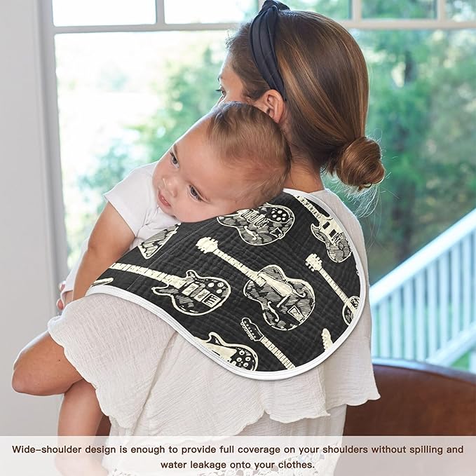 Black Guitar Music Burp Cloths Baby Boys Girls Absorbent Soft Cotton Burping Cloths Rags 2 Pack