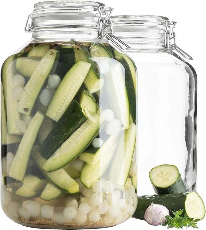 MÄSER, Gothika Series, 2 x 4.8 litres Large Storage Glasses with Swing Top, Gherkin Clip Top Glass Jars