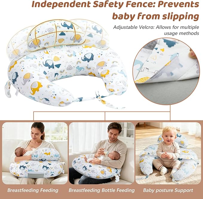 KAKIBLIN Nursing Pillow, Inflatable Breastfeeding Pillows, Hands-Free Feeding Pillow for Back Pain Relief with Waist Strap, Travel Nursing Pillow, Breastfeeding Bottle Support for Baby Girl Boy