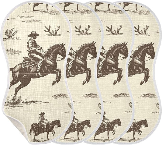 Cowboy Western Cactus Burp Cloths Baby Boys Girls Absorbent Soft Cotton Burping Cloths Rags, 4 Pack
