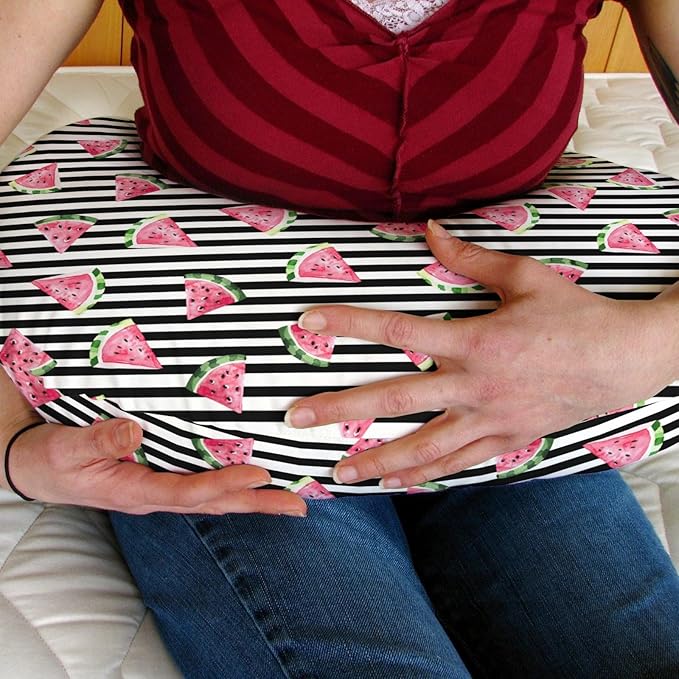 Watermelon Black and White Stripes Baby Nursing Pillow Covers for Boy Girl Tropical Summer Fruits Nursery Slipcovers for Breastfeeding Pillows Beach Vacation Soft Stretchy Covers for Newborn Infant