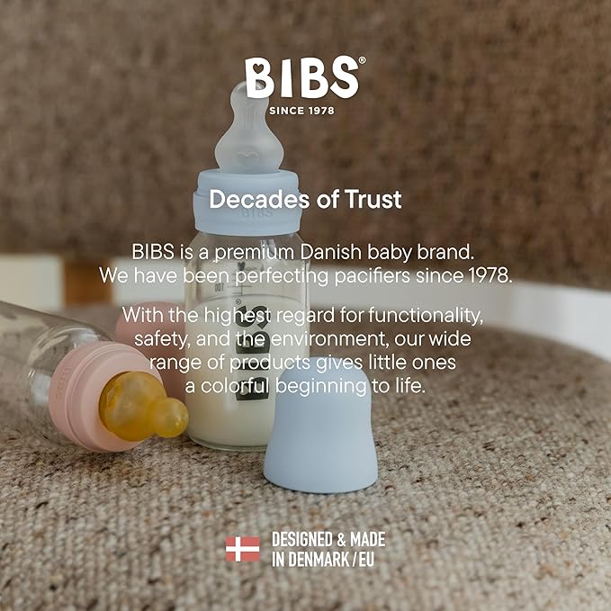 BIBS Baby Bottle 5 oz / 150 ml Natural Rubber Latex Nipple 2 Pack - Anti-Colic, BPA-Free, Round Nipple, Slow Flow, Lightweight & Easy to Clean, Suitable for Newborns 0+ Years - Ivory