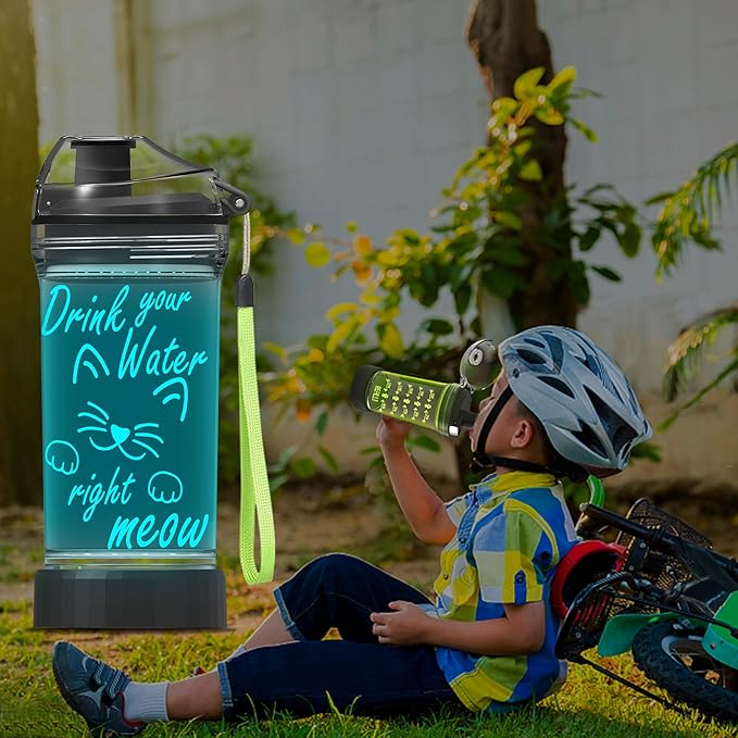 Attivolife Cute Cat Water Bottle with 3D Illusion Glowing LED Light, Travel Drinking Cup 7 Color Changing 14 OZ Tritan BPA Free, Creative Gift for Kid Boy Girl School Holiday Camping Picnic