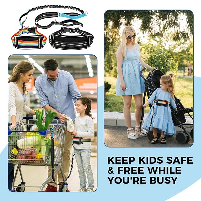 Waist Leash Harness with Soft Cushion for Autism Special Needs ADHD/ASD Children, Hands Free Safety Walking Harness with Light Reflector and 3 Padded Handles, Kids Adjustable Elopement Tether Leash