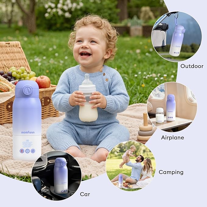 Portable Bottle Warmer for Travel, Dual Heating Modes, Instant Breastmilk, Formula, Water, Milk Warmer Bottle with 12 Ounces for Vehicle,car,Airplane Journey (Violet)