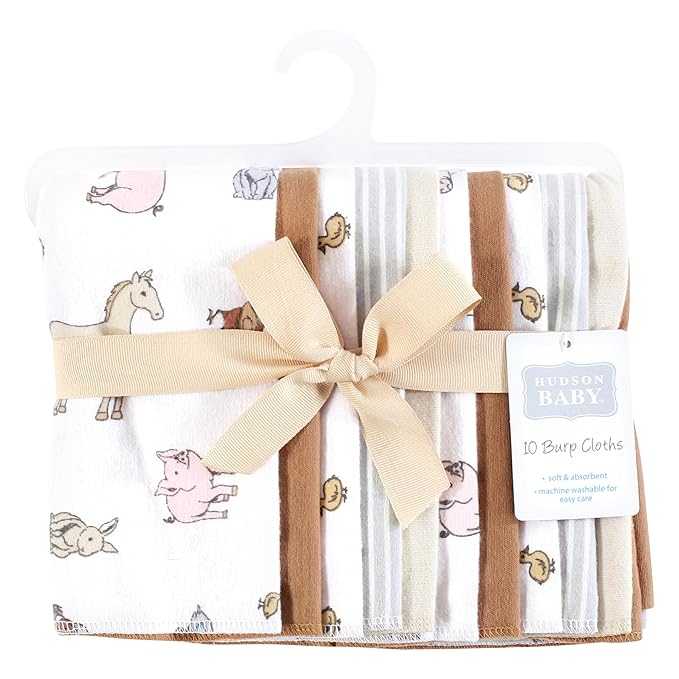 Hudson Baby Unisex Baby Flannel Burp Cloth 10pk, Farm World, One Size