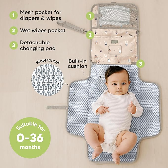 KeaBabies Portable Diaper Changing Pad, Travel, Car - Large Waterproof Baby Changing Mat, Wipeable, Padded, On The Go Travel Diaper Clutch Bag, Easy to Use Pockets for Newborn Essentials (Wild Patrol)