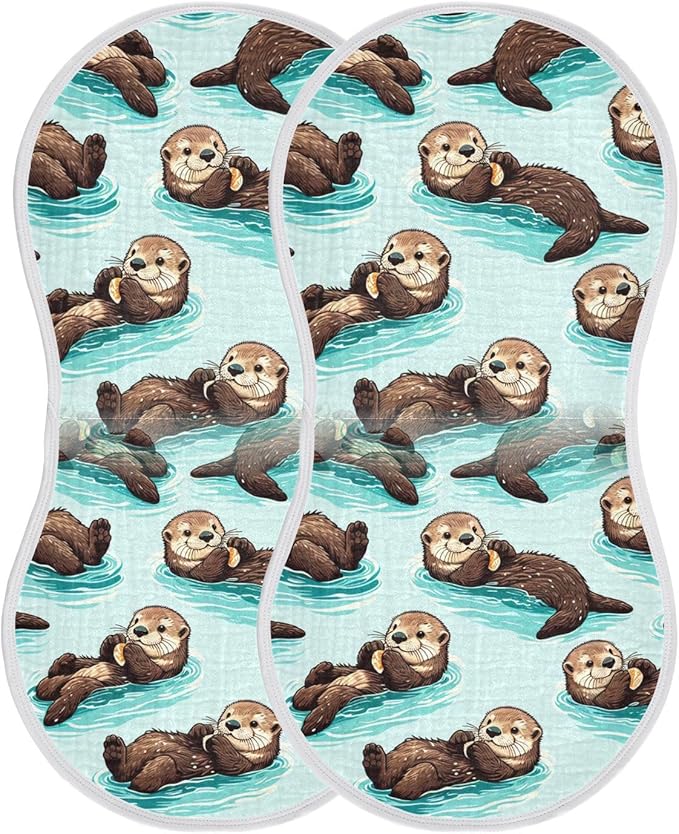Muslin Burp Cloth for Baby 1PC Cute Sea Otters Super Absorbent Burping Cloths, Bibs for Newborn Boys Girls