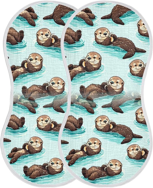 Muslin Burp Cloth for Baby 2PCS Cute Sea Otters Super Absorbent Burping Cloths, Bibs for Newborn Boys Girls
