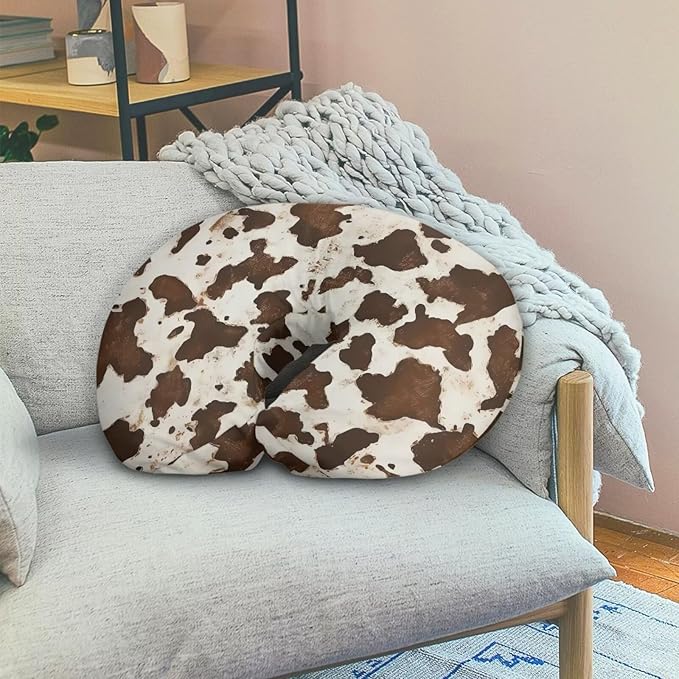 Brown Cowhide Nursing Pillow Cover for Baby Boy Soft Breastfeeding Pillow Slipcover Cow Baby Girl Newborn U-Shaped Breastfeeding Pillow Covers Fits for Infant Support