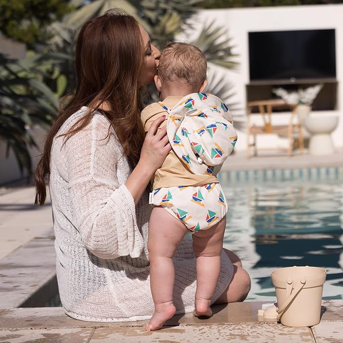 Tiny Twinkle Pull-Up Reusable Swim Diapers 2-Pack | Waterproof and UPF 50+ Sun Protection | Lightweight and Absorbent | Machine Washable(Sailboats,Zig Zag Stripe,0-6M)