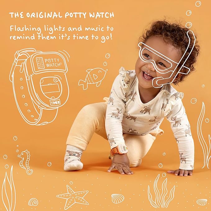 Potty Time Orange Potty Watch for Kids - Potty Training Watch with Battery Replacement Kit - 3 Flashing Lights & Music - 30/60/90 Min Timer - Waterproof & Adjustable Strap