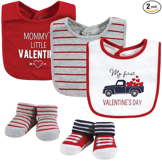 Hudson Baby Unisex Baby Cotton Bib and Sock Set, Valentine Truck, One Size