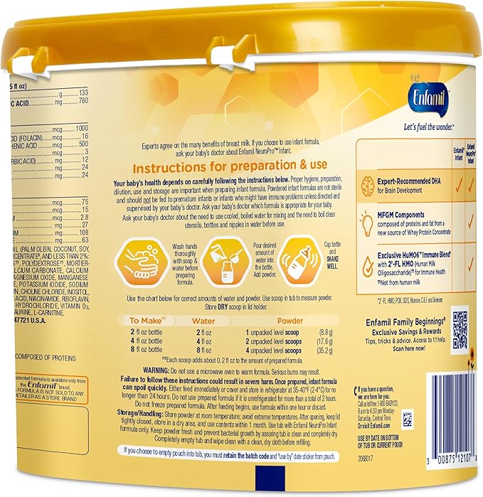 Enfamil NeuroPro Baby Formula, Brain Building Duo DHA & MFGM, Exclusive Immune Supporting HuMO6 Blend, Powder Infant Formula, Baby Milk, 20.7 Oz