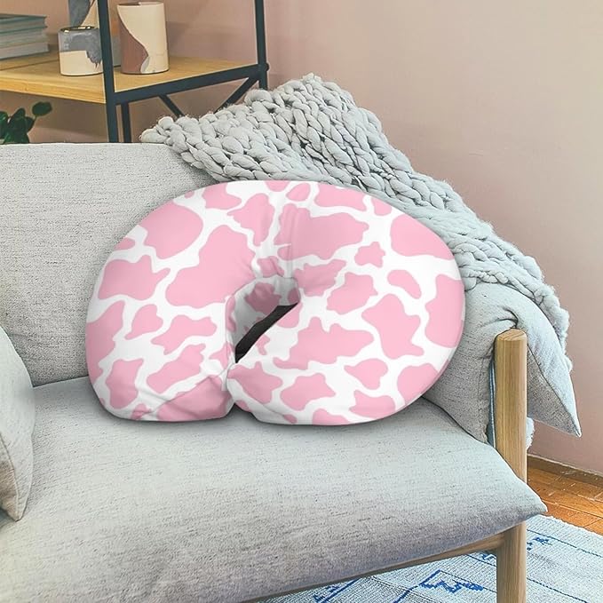 Pink Cow Print Nursing Pillow Covers for U-Shaped Breastfeeding Pillow Cowhide Nursing Pillow Case Slipcover Hidden Zipper Design Soft and Skin-Friendly