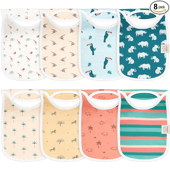 KeaBabies 8-Pack Bibs for Baby Girl, Boy - Pullover Large Baby Bibs for Drooling and Teething Infant, Newborn, Soft & Absorbent Organic Cotton, Long Torso Coverage Keep Toddler Clean & Dry (Wildscape)
