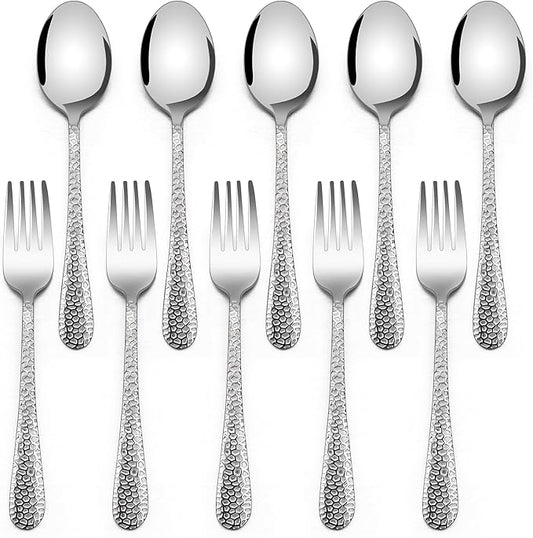 E-far Toddler Forks and Spoons Set, 10-Piece Stainless Steel Toddler Utensils Kids Safe Silverware for Self Feeding, Healthy & Non-Toxic, Dishwasher Safe