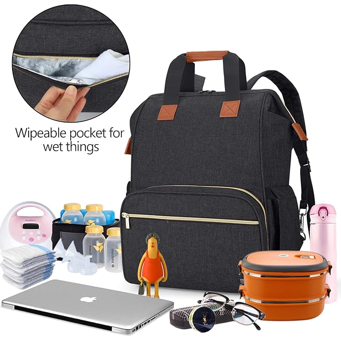 Teamoy Breast Pump Bag Compatible with Spectra S1,S2, Medela and Cooler Bag, Convertible Breast Pump Tote and Backpack with Laptop Sleeve for Working Moms, Black
