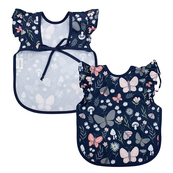 BapronBaby Flutter Butterfly Garden Bapron - No Neck Tie Safer Bib for Baby & Toddler - Soft Waterproof Stain Resistant - Machine Washable - Sz Baby/Toddler 6m-3T