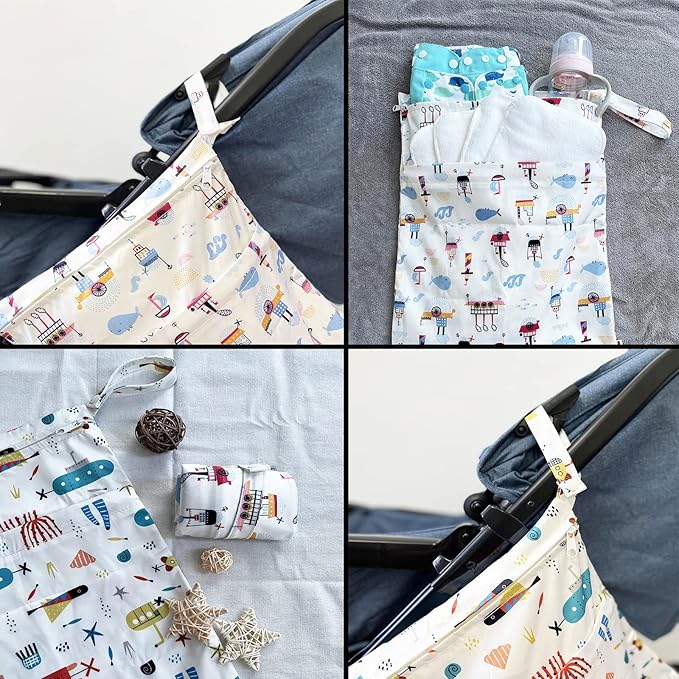 Wet Bag,2 pcs Baby Wet Dry Cloth Diaper Bags,Washable, Reusable for Travel, Stroller, Pool,Beach, Wet Swimsuits,Dirty Gym Clothes, Toiletries, Toys,Mommy Bag (Color 24)