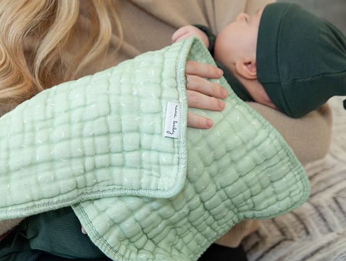 Nana Baby Burp Cloths – 100% Organic Cotton, Oversized & Hypoallergenic, 8-Layer Muslin, Machine Washable, Neutral Unisex Colors, Gentle on Sensitive Skin, Set of 3 (Green)