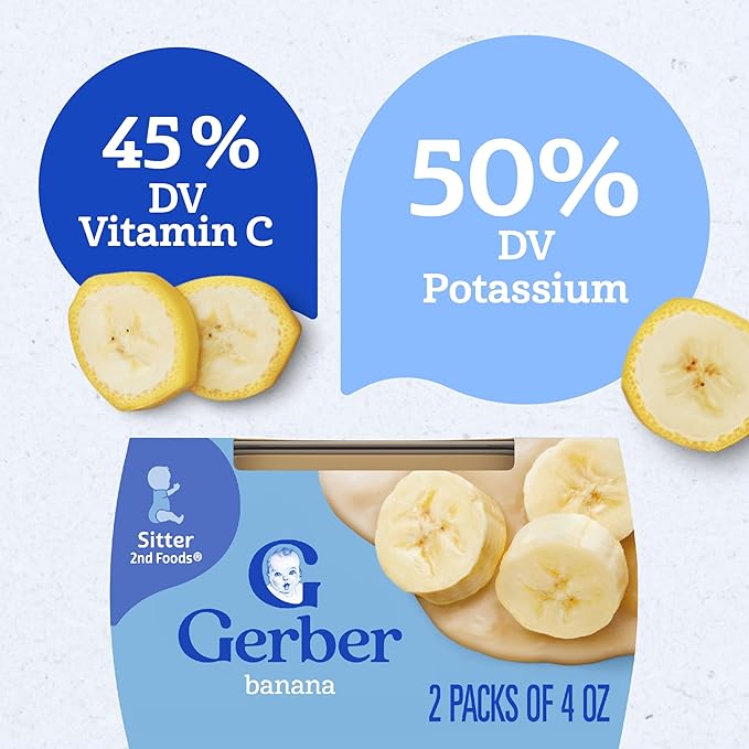 Gerber Stage 2 Baby Food, Banana Puree Tubs, No Artificial Colors or Flavors, Baby Puree, 16-Pack