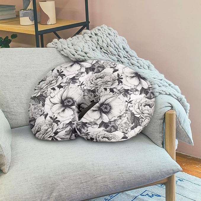 Vintage Flower Nursing Pillow Support Cover, Retro Floral Detachable Nursing Pillow Protective Case, Sketch Art Soft Infant Nursing Pillow Cover