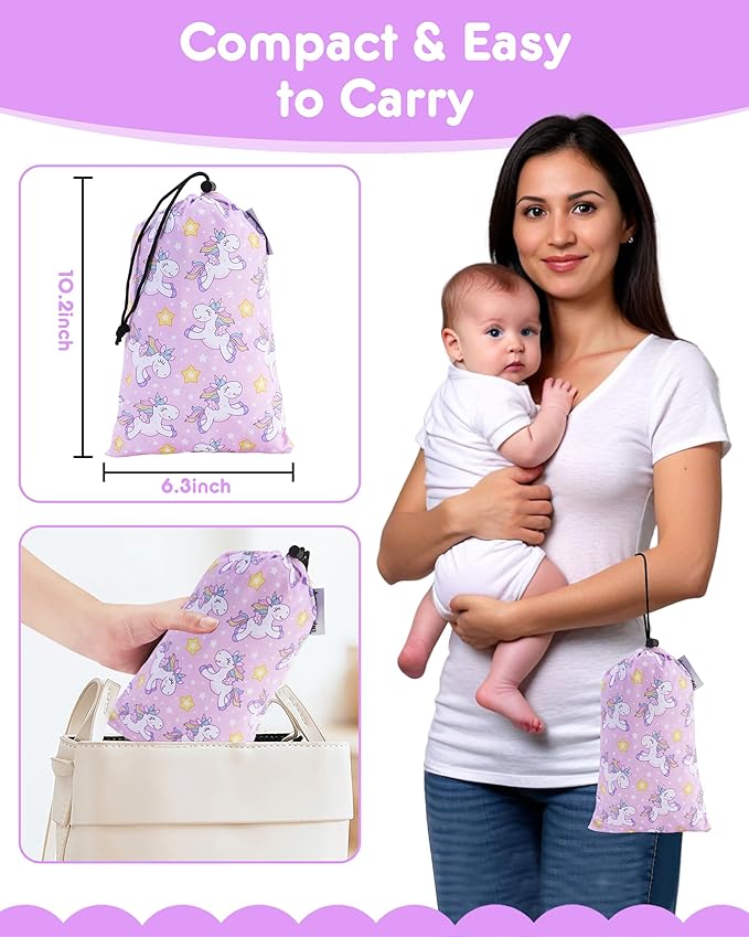High Chair Cover Portable with 3-Point Harness, Waterproof Baby Seat Cover for Restaurant Travel Home Use, Machine Washable, Fits Wooden Chairs (Purple Unicorn)
