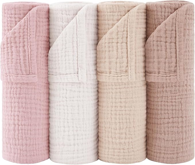 Susurration Muslin Burp Cloths 24x24 Inches Ultra Soft 100% Cotton, 4 or 7 Pack Baby Washcloths for Newborn, Absorbent Burp Rags & Swaddle Blankets