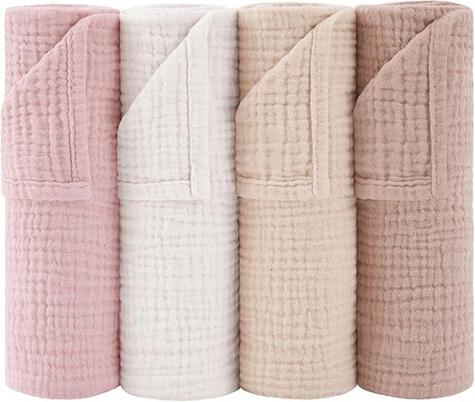 Susurration Muslin Burp Cloths 24x24 Inches Ultra Soft 100% Cotton, 4 or 7 Pack Baby Washcloths for Newborn, Absorbent Burp Rags & Swaddle Blankets