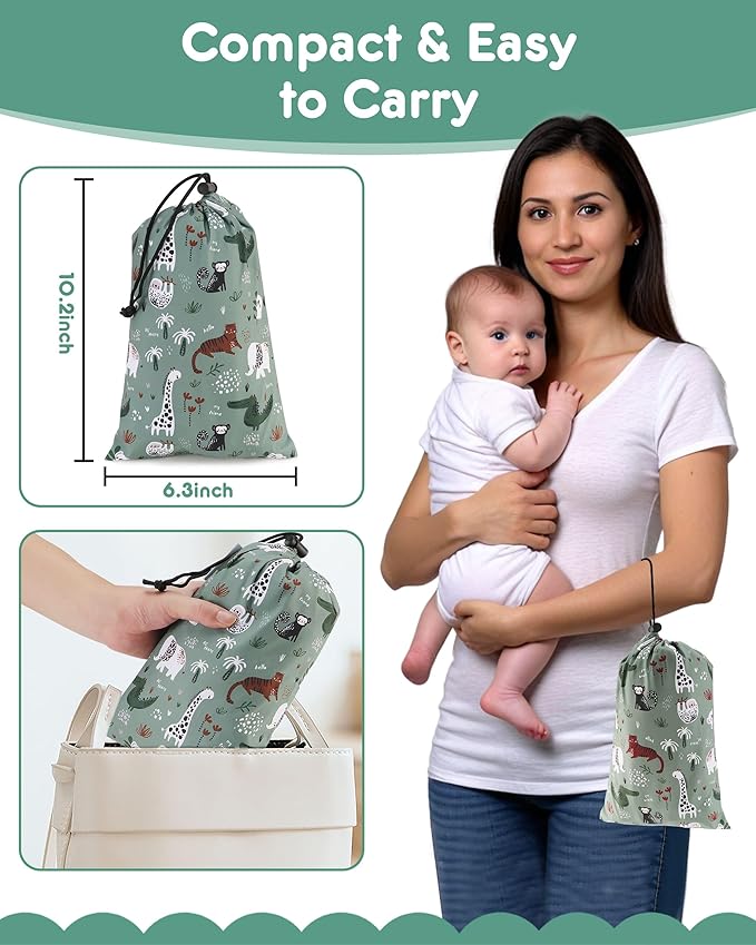 Baby High Chair Cover Restaurant with Strap Pads & 3-Point Harness, Machine Washable, Waterproof Portable Highchair Covers for Eating, Travel, Home Use - Fits Wooden Chairs, Green Dinosaurs