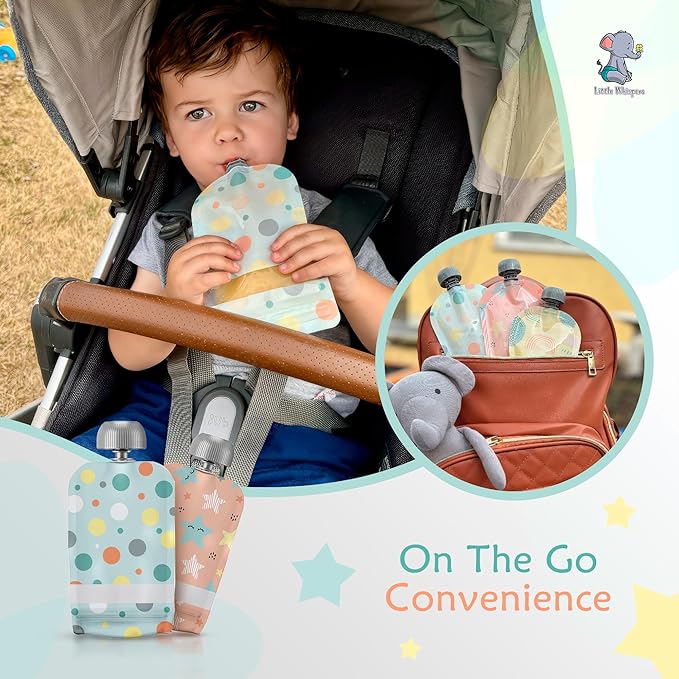 LittleWhispers Reusable Baby Food Pouches - Refillable with Applesauce, Yogurt, Fruit Puree, Smoothie - 10 Pack - Toddler & Kids Squeeze Pouch